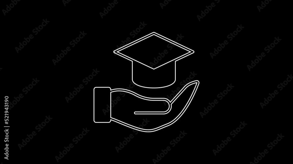 White line Education grant icon isolated on black background. Tuition fee, financial education, budget fund, scholarship program, graduation hat. 4K Video motion graphic animation White line Education grant icon isolated on black background. Tuition fee, financial education, budget fund, scholarship program, graduation hat. 4K Video motion graphic animation