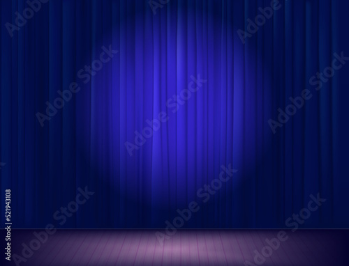 Closed curtains in theatre and light beam. Vector illustration