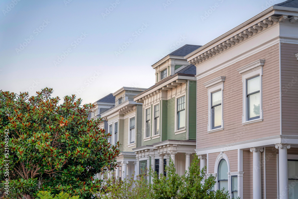 Houses exterior in San Francisco, California with greek style pillars Houses exterior in San Francisco, California with greek style pillars