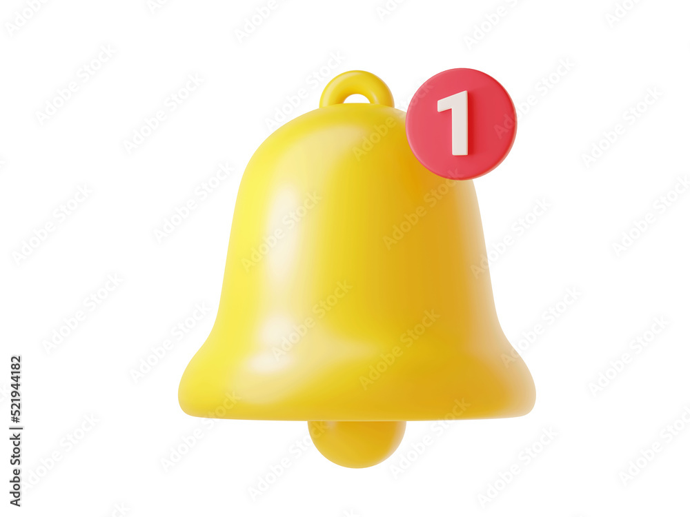 Notification bell icon 3d render - cute cartoon illustration of simple yellow bell for reminder or notice concept. Symbol for attracting attention or to indicate new information and message. Notification bell icon 3d render - cute cartoon illustration of simple yellow bell for reminder or notice concept. Symbol for attracting attention or to indicate new information and message.