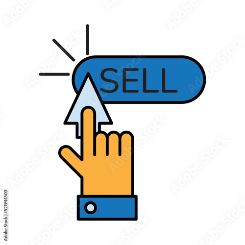 hand pushing sell button