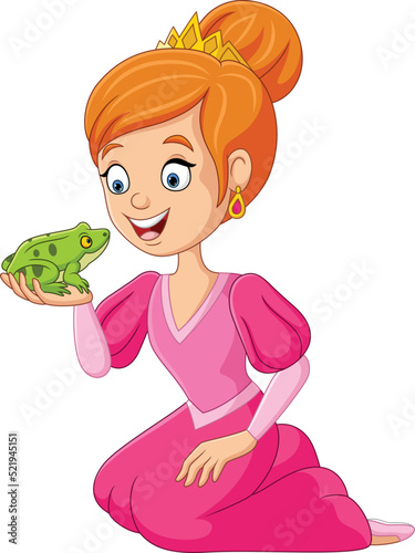 Cartoon princess and frog in her hands