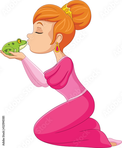 Cartoon princess kissing a green frog