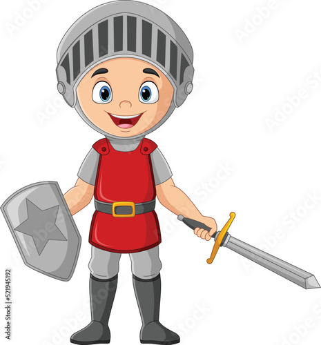 Cartoon knight holding a sword and shield