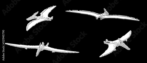 Pteranodon from cubes. Voxel art. Futuristic concept. 3d Vector illustration. Dimetric projection.