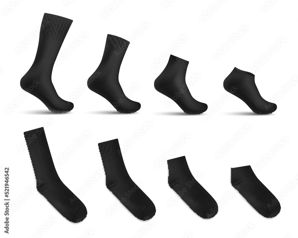 Set of black realistic sock mockups, vector illustration Set of black realistic sock mockups, vector illustration