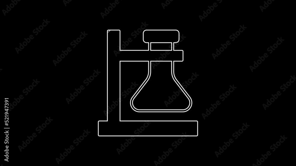 White line Glass test tube flask on stand icon isolated on black background. Laboratory equipment. 4K Video motion graphic animation White line Glass test tube flask on stand icon isolated on black background. Laboratory equipment. 4K Video motion graphic animation