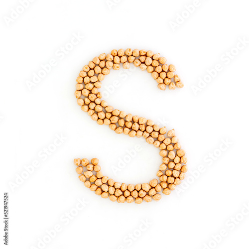 Photography Capital letter S made from chickpea beans