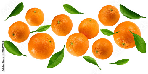 orange fruits with green leaves isolated on white background. clipping path