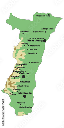 Alsace Map with cities and towns