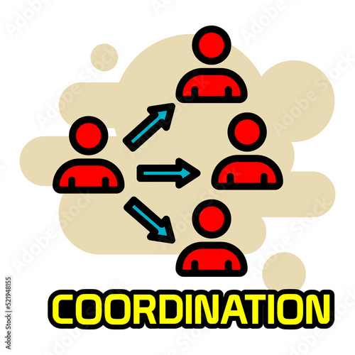 coordination icon, coordination sticker network concept in flat color.