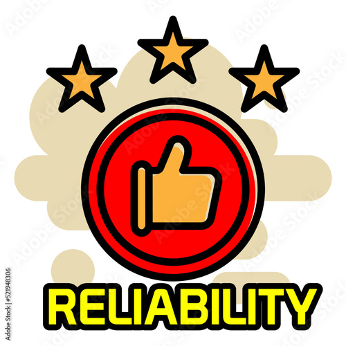 reliability icon. reliability sticker design in flat color.