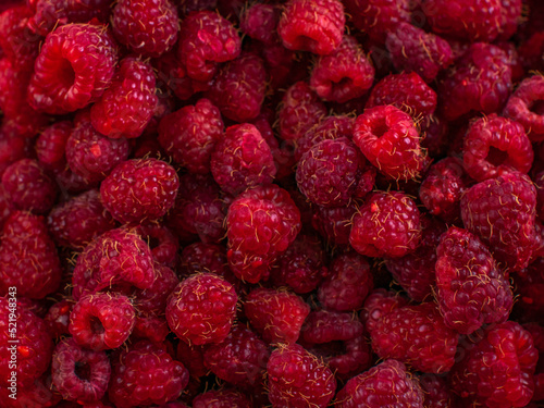 Beautiful, ripe, red raspberries close-up. Fresh berries.