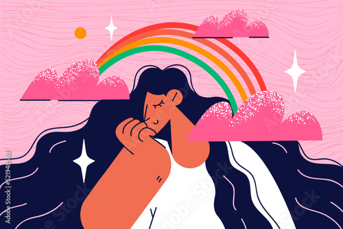 Girl dreaming imagining happy future 