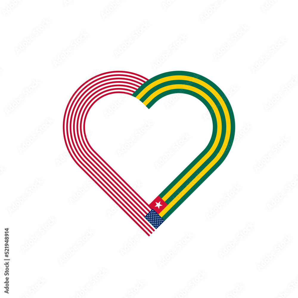 unity concept. heart ribbon icon of united states and togo flags. vector illustration isolated on white background unity concept. heart ribbon icon of united states and togo flags. vector illustration isolated on white background