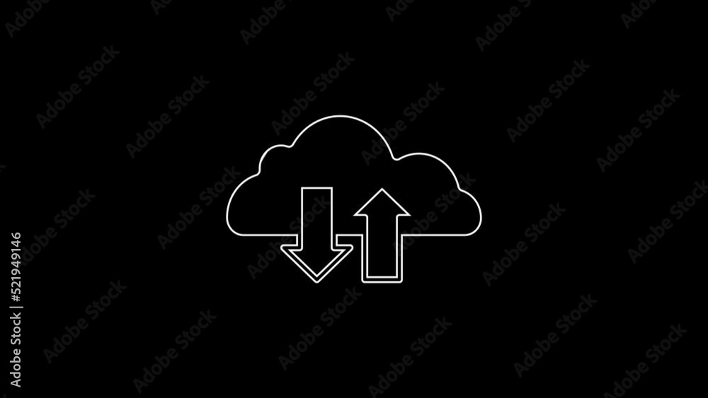 White line Cloud download and upload icon isolated on black background. 4K Video motion graphic animation White line Cloud download and upload icon isolated on black background. 4K Video motion graphic animation