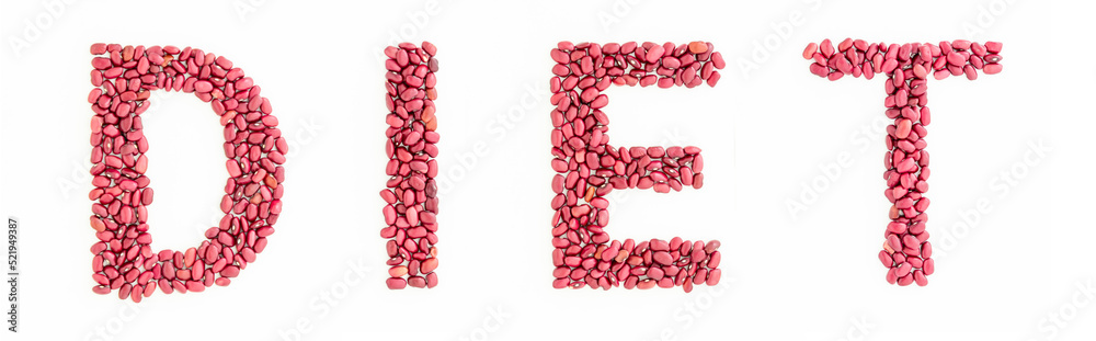 Word DIET from red kidney beans on white background Word DIET from red kidney beans on white background