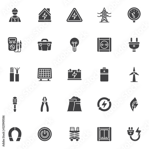 Electricity energy vector icons set