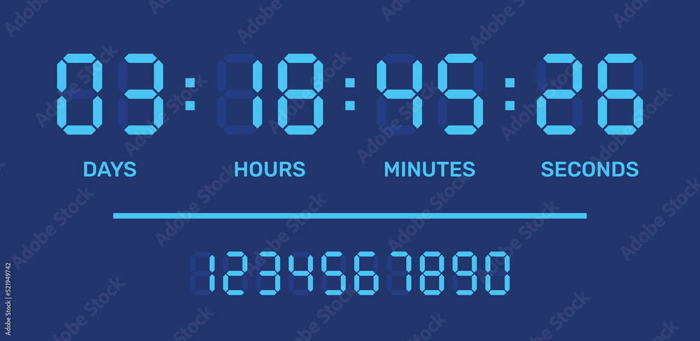 Countdown timer digital clock counter vector illustration. - obrazy, fototapety, plakaty 