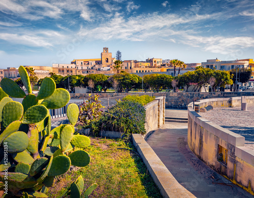 Fresh green view of coastal town in southern Italy’s Apulia region - Otranto. Amazinf spring scene of Italy, Europe. Traveling concept background.