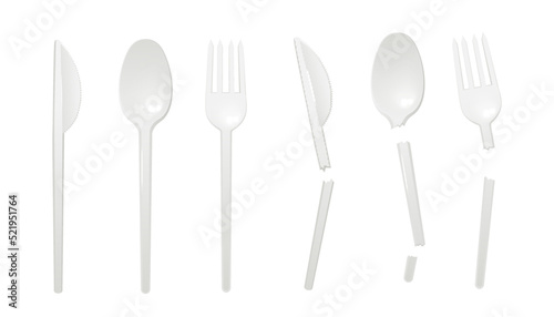 Plastic fork  knife and spoon template  realistic vector illustration isolated.