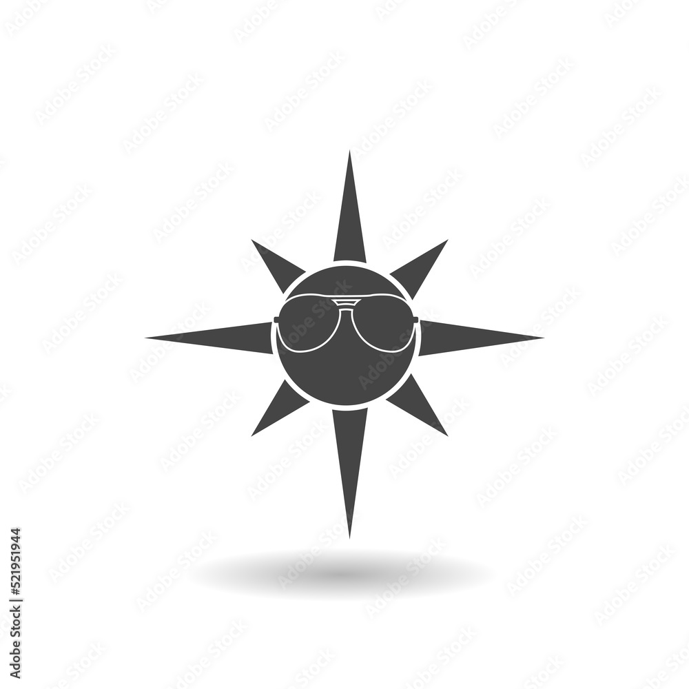 Sun wearing sunglasses icon with shadow Sun wearing sunglasses icon with shadow
