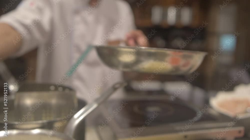 A chef making a sause for dinner in a buffet. Slow motion Full HD A chef making a sause for dinner in a buffet. Slow motion Full HD