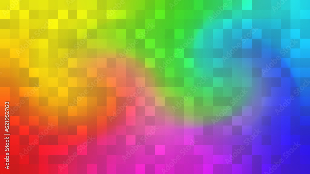 Abstract gradient background. Wavy pixel rainbow pattern from multicolored tiles. Vector illustration. Modern digital texture for abstract gradient design.