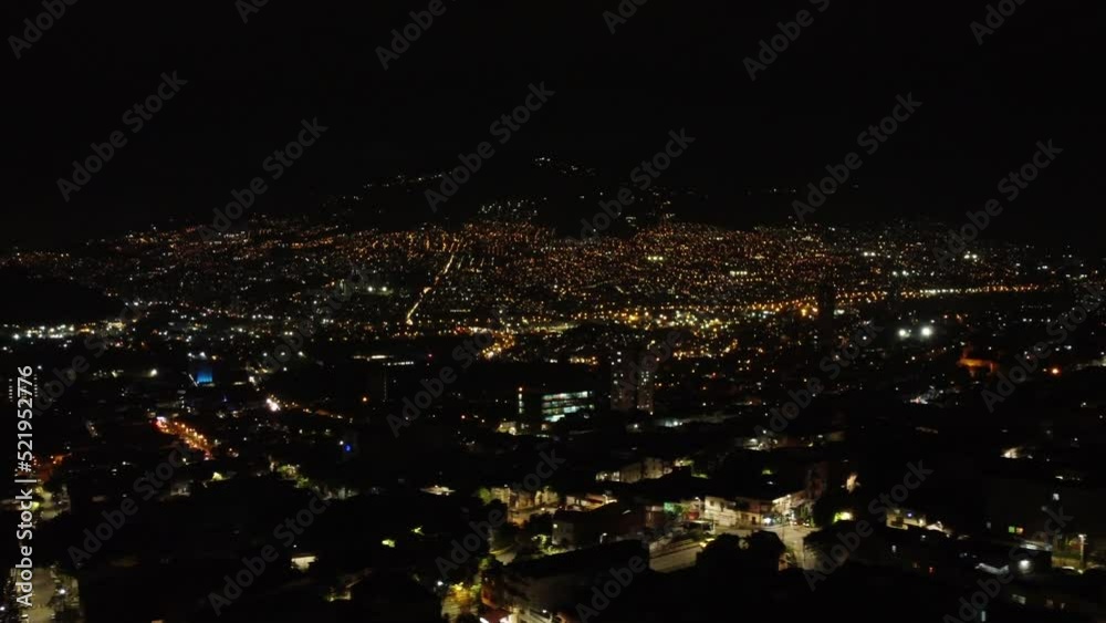 Panoramic aerial view of Medellin Colombia at night from a neighborhood Panoramic aerial view of Medellin Colombia at night from a neighborhood