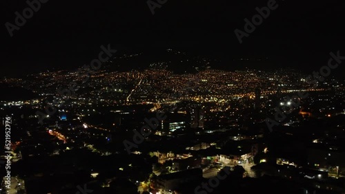 Panoramic aerial view of Medellin Colombia at night from a neighborhood photo