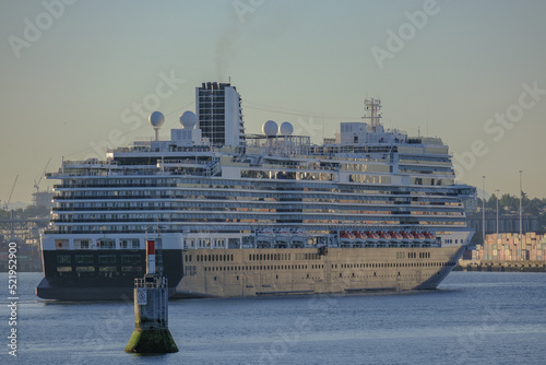 Holland America HAL cruiseship cruise ship liner Koningsdam arrival into Vancouver port, Canada from Alaska cruise	 photo