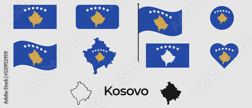 Flag of Kosovo. Silhouette of Kosovo. National symbol.