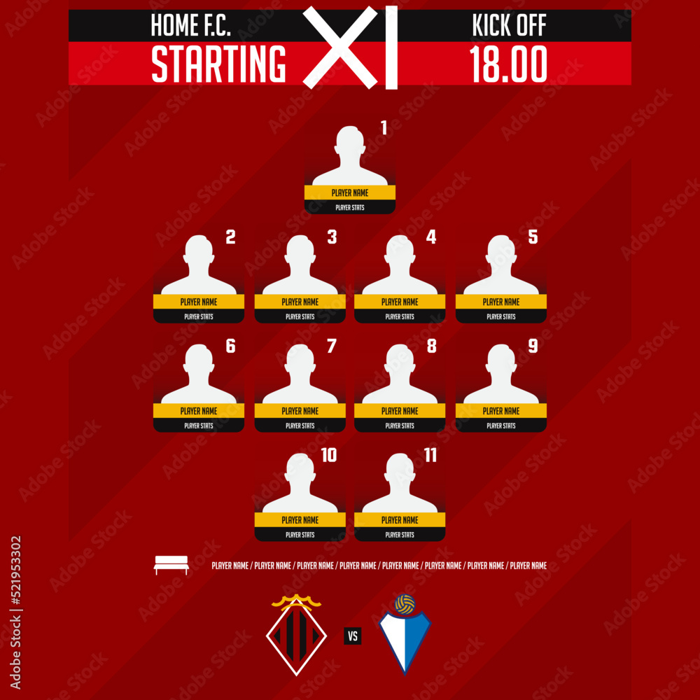 Football team formation, starting list or lineups infographic template ...