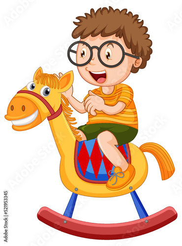Boy riding on rocking horse
