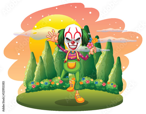Isolated outdoor scene with clown cartoon characters