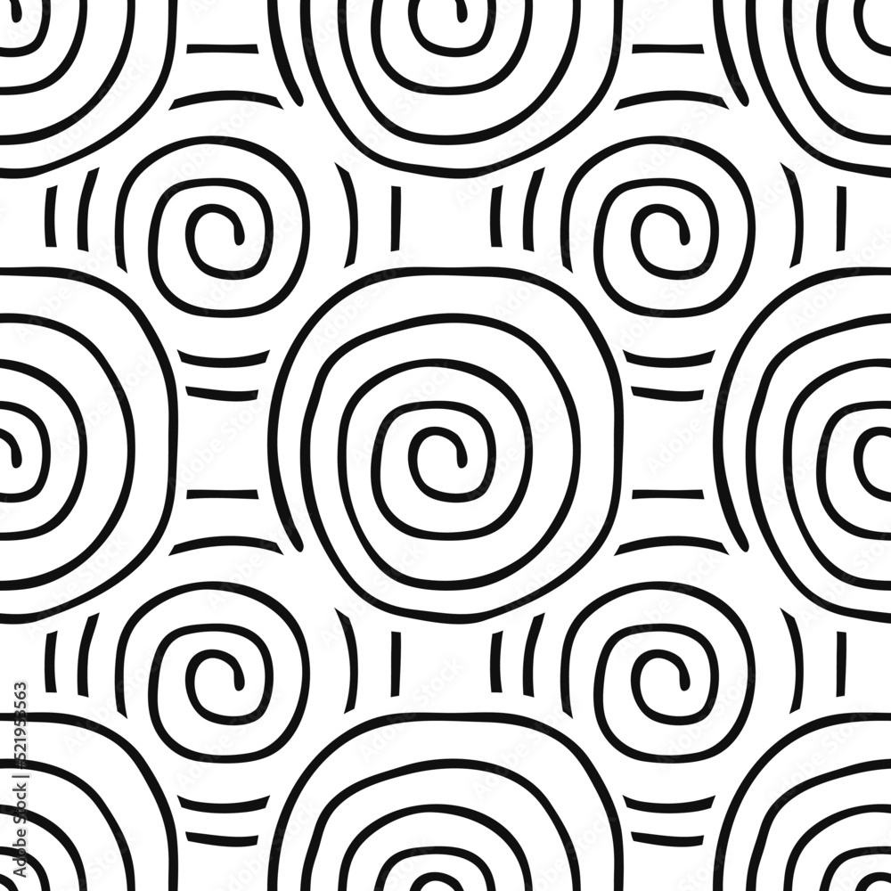 Fototapeta premium Seamless patterns, hand drawn spirals, shades of gray