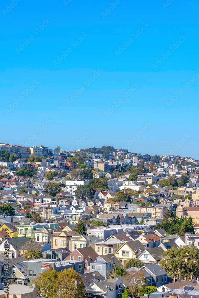 Dense houses in San Francisco, California in a high angle view
