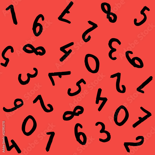 template with the image of keyboard symbols. a set of numbers. Surface template. Red background. Square image.