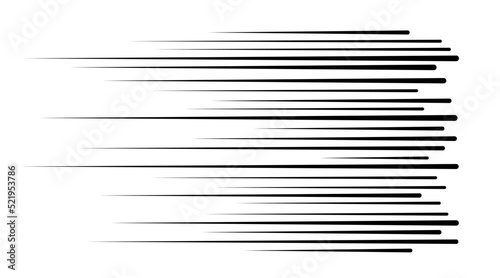Horizontal speed lines for comic books. Manga, anime graphic speed striped texture. Horizontal fast motion lines for comic books. Vector illustration isolated on white background.