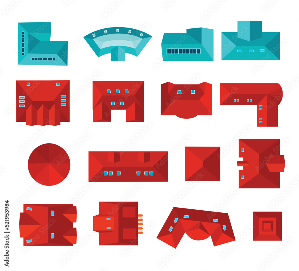 Top view of roof set isolated vector illustration. Private house ...