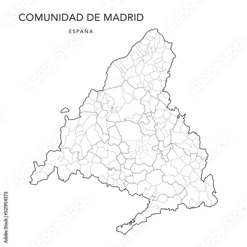 Geopolitical Vector Map of the Community of Madrid with Judicial Areas (Partidos Judiciales), Municipalities (Municipios) and Madrid Districts (Distritos de Madrid) as of 2022 - Spain