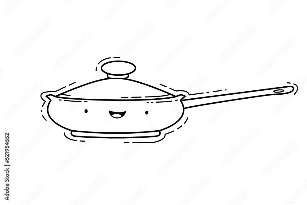 kitchen pan kawai character, vector doodle kitchen pan kawai character, vector doodle