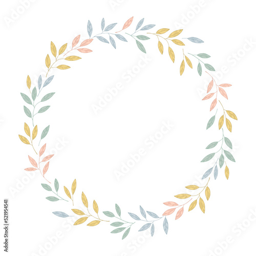 Hand drawn leaves round frame. Vector illustration can be used for fabrics, textile, web, invitation, card, wrapping paper.