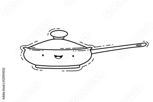 kitchen pan kawai character, vector doodle