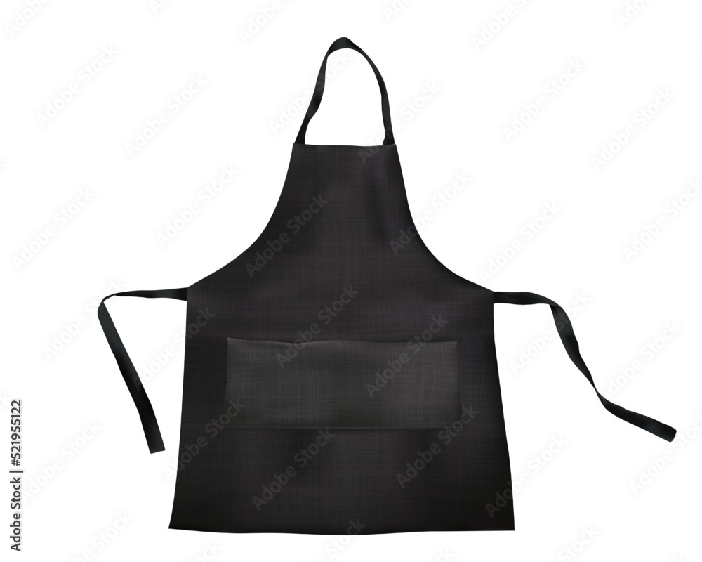 Realistic black blank apron mockup with fabric texture isolated from