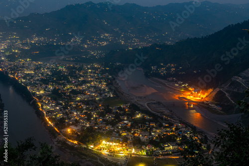 view of the mountain city in the night  night landscape  of mountain city in kashmir