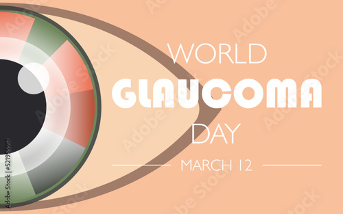 World Glaucoma Day. March 12th. Medical horizontal pastel pink banner. Vector.