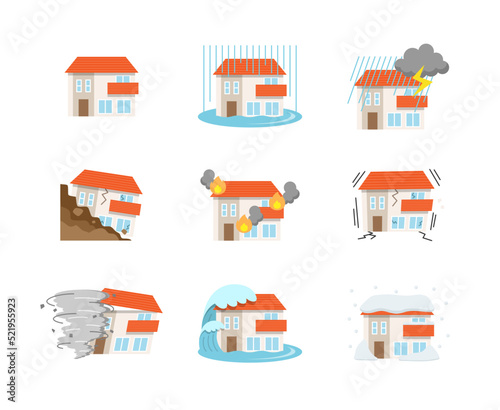 住宅の様々な災害のイラスト
