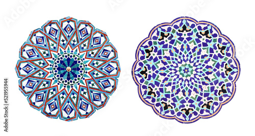 Set of round detail of ancient mosaic walls with floral and geometric ornaments