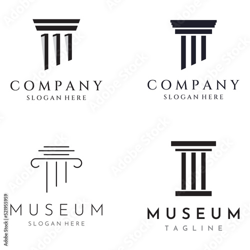 Museums, museum columns, museum lines, museum pillar logos. Museums with minimalist and modern concepts. Logos can be used for companies, museums and businesses.